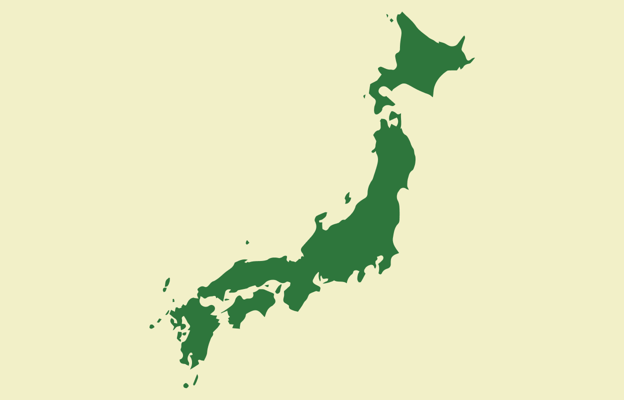 Dark green outline of Japan on a beige background